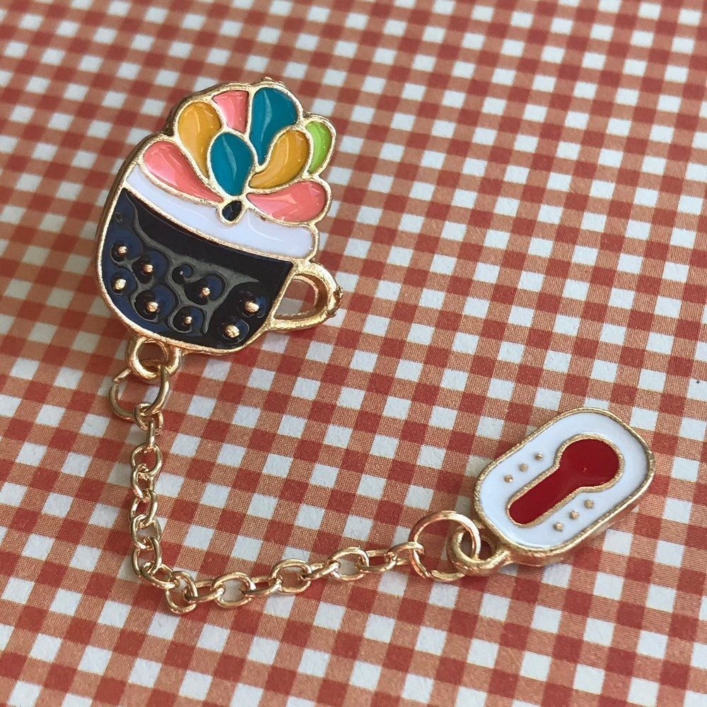 Flower Plant with Thermometer on Chain Enamel Pin NEW! O1089